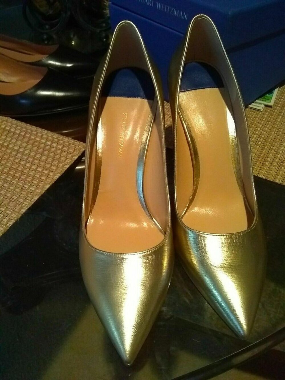 Stuart Weitzman stiletto metallic golden 3½ high heel pointy